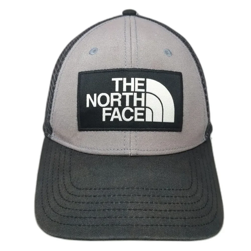 The North Face Trucker Hat Gray Black One Size Mesh Snapback Logo Patch Outdoor